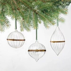 3pc Hinge Glass Ornament Set Hearth & Hand Magnolia Christmas Holiday.